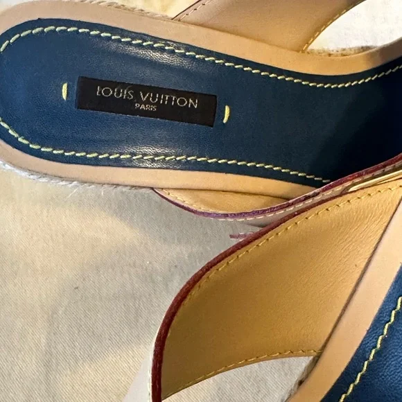 LOUIS VUITTON Denim LV Monogram Juan Les Pins Wedge Espadrille Buckle Sandals 41 - Picture 4 of 12